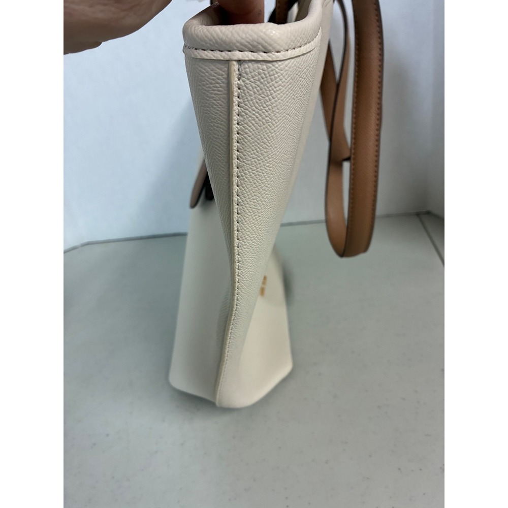 Anne Klein Two Tone Cream Cognac Brown Faux Leather Tote Bag with Pouch NWT - Picture 3 of 9